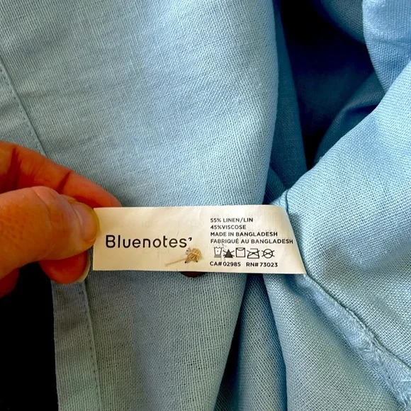 BLUENOTES Linen Blend Blue Casual Button Down, Large - Picture 6 of 6